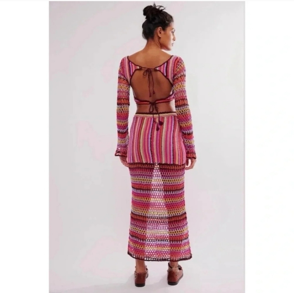 New Free People Multicolor Crochet A-Line Skirt And Top Very Beautiful Set. - Picture 3 of 13